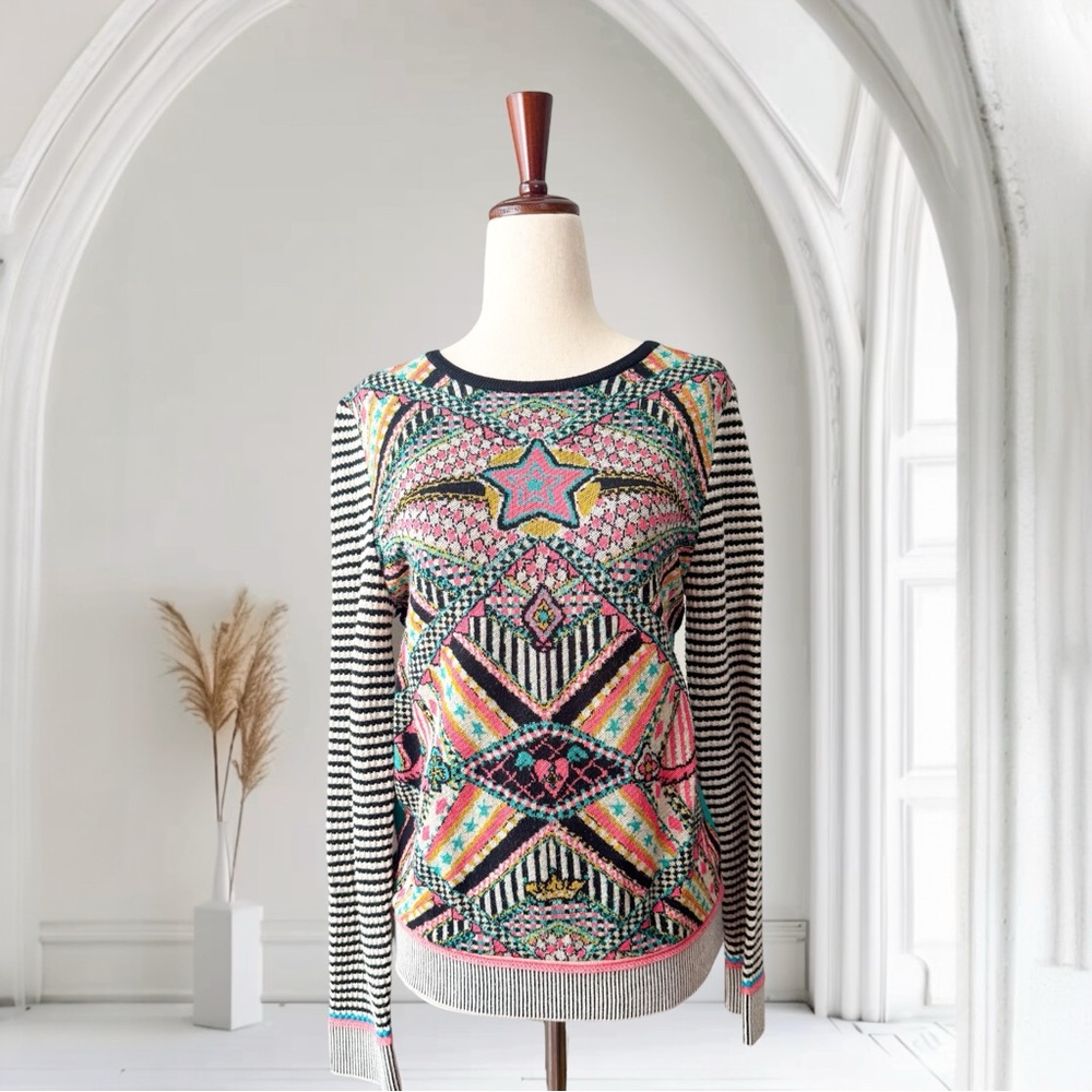 Aldo Martins Anthropologie Geometric Stripe Star Print Wool Blend Sweater